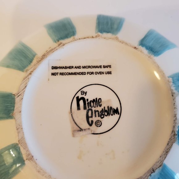 Vintage Nicole Engblom Ceramic Bowl, Whimsical Funky Pottery, Blue Star Flower - Picture 5 of 7